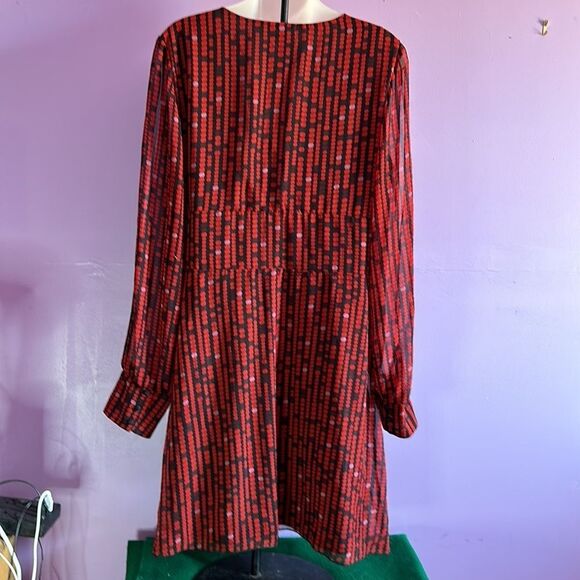 Frederick's of Hollywood Red Black V-Neck Long Sleeve Dress Size 16 Sexy Elegant - Picture 2 of 4